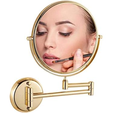 Imagem de Espelho de maquiagem montado na parede com ampliação 3X, espelho de vaidade dupla face extensível rotação 360, espelho redondo para banheiro