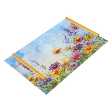 Imagem de Wassud Bandeja colorida de flores silvestres para banheiro com alças organizador de perfume de acrílico para banheiro, quarto, cozinha, balcão de 30 x 20 cm