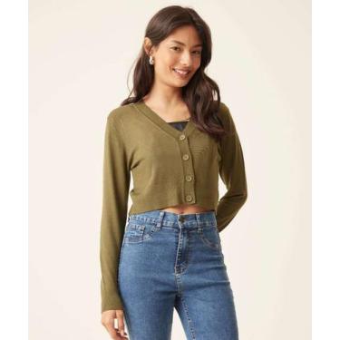 Imagem de Cardigan Feminino Cropped Botões Marisa-70896, Verde, GG
