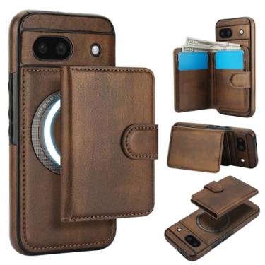 Imagem de Carteira removível para Google Pixel 8A, compatível com Magsafe, capa de carregamento sem fio com suporte para cartão, compartimento para dinheiro, suporte 2 em 1 à prova de choque (marrom)