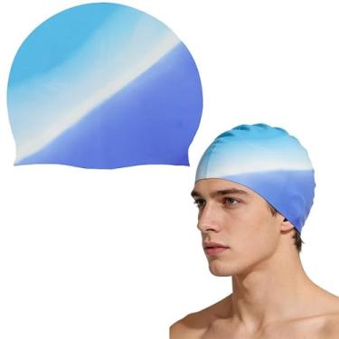 Imagem de Touca de natação para adultos - design de silicone multicolorido, flexível e impermeável para natação diária