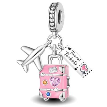 Imagem de 1 peça elegante rosa bagagem avião prata berloque contas adequadas para mulheres, faça você mesmo e roupa diária combinando joias decoração presente para mamãe