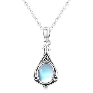 Imagem de Colar vintage requintado com pingente esculpido em pedra da lua sintética para mulheres, festas de banquete, uso diário, joias elegantes, One Size, Cobre, pedra da lua sintética