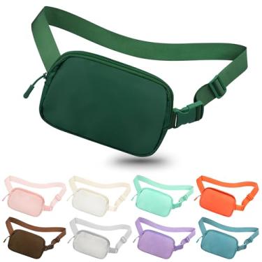 Imagem de jealkip Pochete transversal para mulheres e homens, bolsa de cinto para caminhadas com alça ajustável, bolsa de cintura para corrida, treino, esportes, viagens, Verde escuro, Pochete