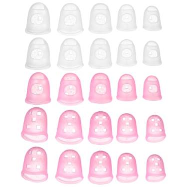 Imagem de PATIKIL Pontas de dedo de borracha, 5 tamanhos, 40 peças, protetor de dedo de guitarra de silicone, acessórios de tricô para costura manual de papel, contagem de dinheiro, semitransparente/rosa