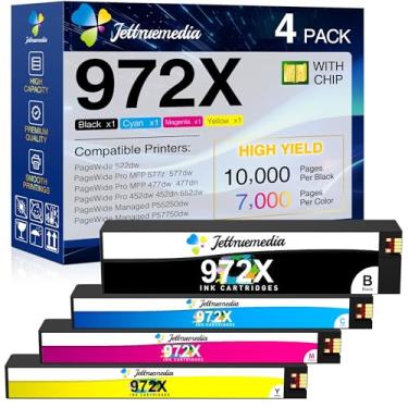 Imagem de Pacote com 4 cartuchos de tinta 972xl Combo Pack de substituição para hp 972