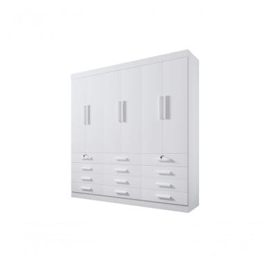 Imagem de Guarda Roupa Casal 6 Portas 12 Gavetas Com Pés Mônaco Plus D' Doro Branco