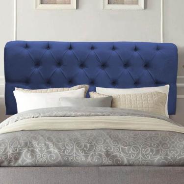 Imagem de Painel Cabeceira Estofada Paris 195cm Cama Box King Suede Azul- Mabe Magazine