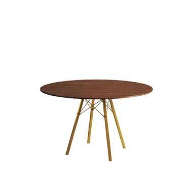 Imagem de Mesa de Jantar London Base de Ferro Modelo Tubular 4 Pés Tampo de Madeira 90cm Redondo