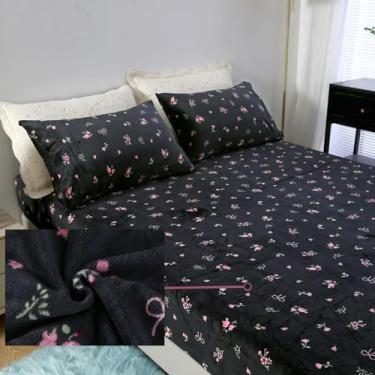 Imagem de MAG Jogo de cama casal casal com laço de flanela e laço, microfibra rosa, floral, quente, supermacio, para mulheres e homens, com 1 lençol com elástico + 2 fronhas.