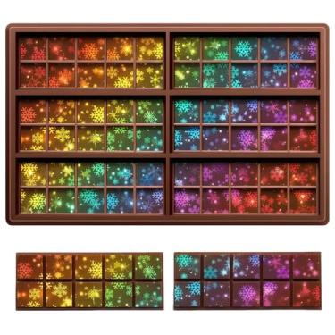 Imagem de Ziliny Moldes holográficos de chocolate resina silicone barra de chocolate moldes grossos profundos para a família de Natal DIY cera derrete suprimentos de festa (floco de neve 1)
