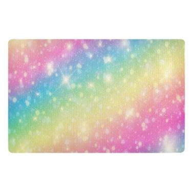 Imagem de GAIGEO Tapete para ambientes internos com glitter arco-íris à prova d'água, tapete de entrada ao ar livre 81 x 50 para porta da frente, tapetes internos e externos