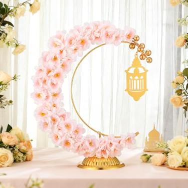 Imagem de Yookeer Decorações de Ramadã Eid Mubarak, guirlandas iluminadas em forma de lua com castelo para lareira, escritório, quarto, artigos de festa, decoração de mesa para festa muçulmana, decoração de