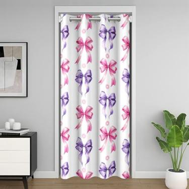Imagem de Feelyou Cortina de porta com laço rosa roxo para porta privacidade laços coquete capa de armário para quarto sala de estar arco aquarela cortina divisória de quarto 132.1 cm x 213.4 cm menina laço