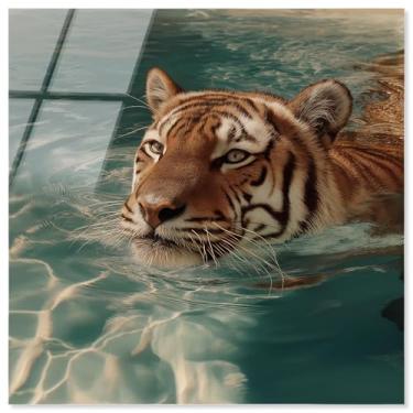 Imagem de Decoração de parede de tigre com impressão acrílica Aqua Tiger II da Notoriart, pronta para pendurar, 50 x 50 cm
