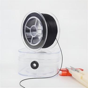 Imagem de Cordão elástico de 0,8 mm, 79,9 m, cordão elástico para fazer pulseiras, fio invisível para artesanato com miçangas, suprimentos para fabricação de joias, linha de pesca transparente preta com estojo