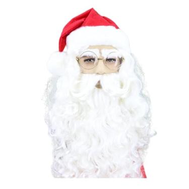 Imagem de LeMarnia Conjunto de peruca velha de Papai Noel, barba e peruca branca - Conjunto clássico de barba branca e chapéu de Papai Noel para adultos para festa à fantasia de Natal