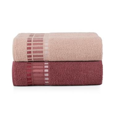 Imagem de Kit 2 Toalhas de Banho Bossa, 99% Algodão, Rosa, Adulto, 130 x 62 cm, Contemporâneo, Alta Absorção 340g/m², Macia e Durável