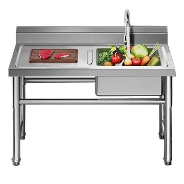 Imagem de Pia de aço inoxidável independente, pia de cozinha comercial com 1 compartimento, pia de bancada de trabalho de um compartimento, pia industrial (100 x 50 x 80 cm, plataforma esquerda)
