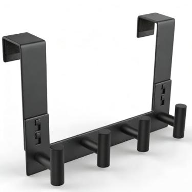 Imagem de PMMASTO Ganchos sobre a porta, serve para porta de 3,5 cm de espessura sem ganchos para organização de armário, banheiro, quarto, cabide para roupão de toalha de casaco (preto, 4 ganchos em T)