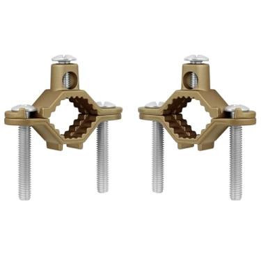 Imagem de Conjunto de grampos de aterramento de cobre, inclui 2 grampos de tubo/conduíte (1/5.1 cm–2.5 cm), para conexões de fio terra, vergalhão e tubo de água