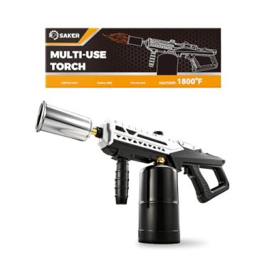 Imagem de Saker Poderosa pistola de tocha de propano, lanterna de chama ajustável para churrasco, churrasqueira, fogueira, bife queimado, cozinhar, isqueiro de carvão, ideia de presente de acampamento (tanque