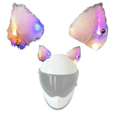 Imagem de Acessórios de capacete de esqui, orelhas de gato para capacetes, orelhas de pelúcia com glitter, acessórios de capacetes autoadesivos, decoração para esqui, branco