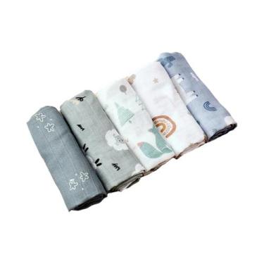 Imagem de Babadores De Algodão Muslin De Bambu Macio 5PCS 60x60cm Confortáveis P