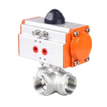 Imagem de Válvula de esfera pneumática de 3 vias de 1/10.2 cm aço inoxidável 304 rosca fêmea dupla ação DN8 rosca fêmea válvulas de esfera pneumáticas (tipo L)