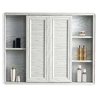 Imagem de Armário de espelho de banheiro, armário de armazenamento deslizante de alumínio espacial, armário de espelho montado na parede, espelho prata HD, para banheiro, cozinha, quarto. (A 80 cm)