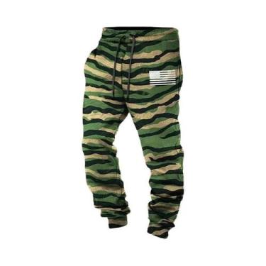 Imagem de Calças De Moletom Masculinas Com Estampa Camuflada 3D, Cordão Elástico