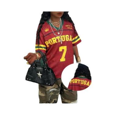 Imagem de Camiseta Feminina De Verão Com Cores Contrastantes, Decote Em V, Manga