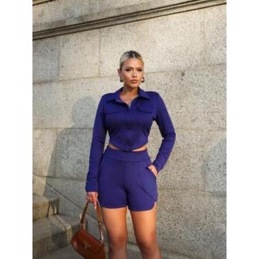 Imagem de Conjunto de Jaqueta Corselet e Shorts 9403 - YAS STORES, Azul marinho,