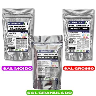 Imagem de Sal Marinho Integral Mix 1kg Moído 1kg Granulado 1kg Grosso (3kg) - SH