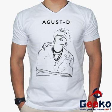 Imagem de Camiseta Agust D 100% Algodão BTS Suga K-pop Geeko, Branco gola v, G