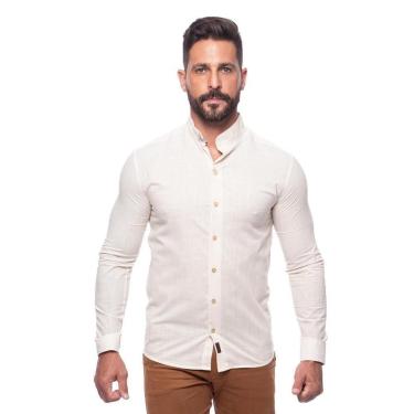 Imagem de Camisa Masculina Linho Manga Longa Gola Padre Lisa Casual-Masculino