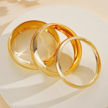 Imagem de Pulseira feminina grossa banhada a ouro 14 quilates com punho largo, conjunto punk empilhável, joia moderna, presente