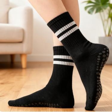 Imagem de Meias femininas antiderrapantes de Pilates para ioga, Preto, Medium