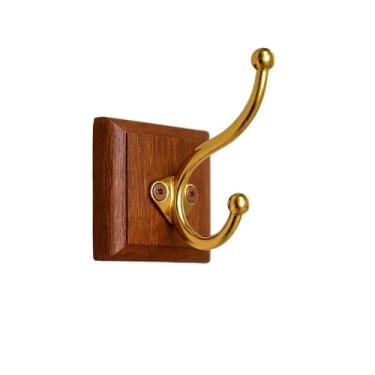 Imagem de Gancho Duplo Cabide Suporte de Parede Madeira & Ferro OURO VELHO – Banheiro, Cozinha, Quarto e Sala gancho parede(OURO)