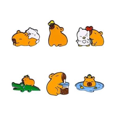 Imagem de Broche De Esmalte De Capivara Em Estilo Cartoon, 6 Peças, Acessórios C
