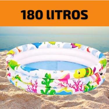Imagem de Piscina Inflável Infantil 180L Redonda Fundo do Mar Crianças Bebês Ver