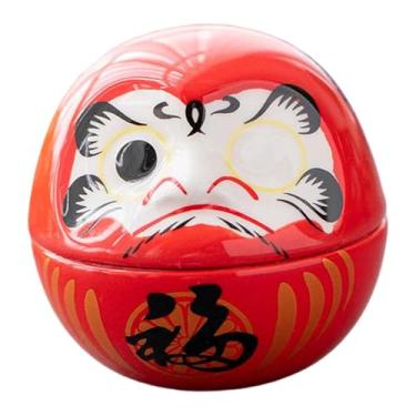 Imagem de Ｂｅｓｇａ Pequena boneca Daruma de cerâmica japonesa, miniatura de estatueta Dharma, escultura de arte decorativa para inauguração de casa, Vermelho