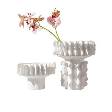Imagem de Vaso de cerâmica floral branco fosco ornamentos de decoração de casa sala de estar, mesa de jantar, armário de TV, vasos de flores (pequeno)