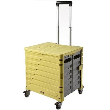 Imagem de Caixa rolante com rodas e tampa Carrinho de compras dobrável de viagem, caixa de mão com poste telescópico, carrinho de compras forte e resistente, para escritório de professores (cor: amarelo