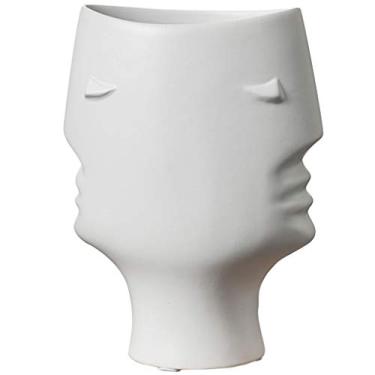 Imagem de Vaso abstrato de rosto humano, garrafa de flores de cerâmica branca, decoração de arte criativa, ornamentos de sala de estar de estilo nórdico, para casamento (cor: branco, 尺寸 Tamanho: 22 * 30 cm)