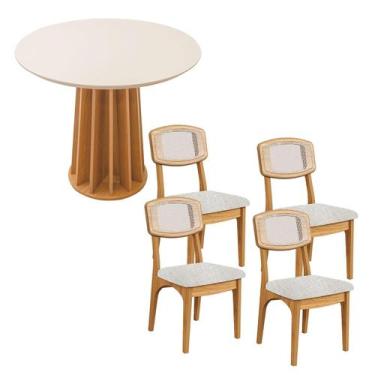 Imagem de Mesa de Jantar Redonda Base Ripada c/ 4 Cadeiras 100% MDF - Dalla Cost