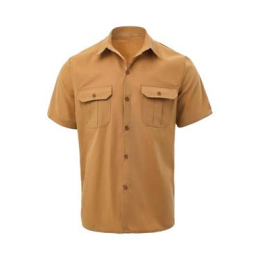 Imagem de Camisa Masculina De Verão Lisa De Manga Curta Com Gola, Dois Bolsos, C