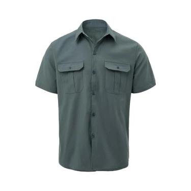 Imagem de Camisa Masculina De Verão Lisa De Manga Curta Com Gola, Dois Bolsos, C