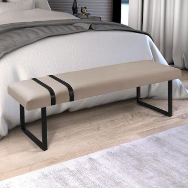 Imagem de Banco Puff Estofado Decorativo Pés Industrial Ares 1.30cm Suede Bege -