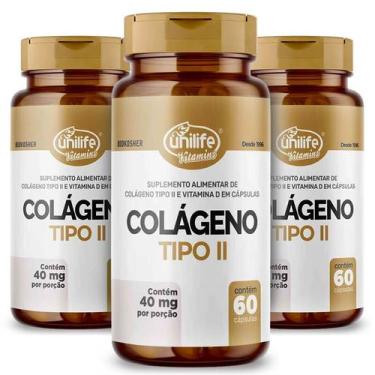 Imagem de KIT 3 COLÁGENO TIPO 2 VITAMINA D 60 Cáps UNILIFE VITAMINA D3 